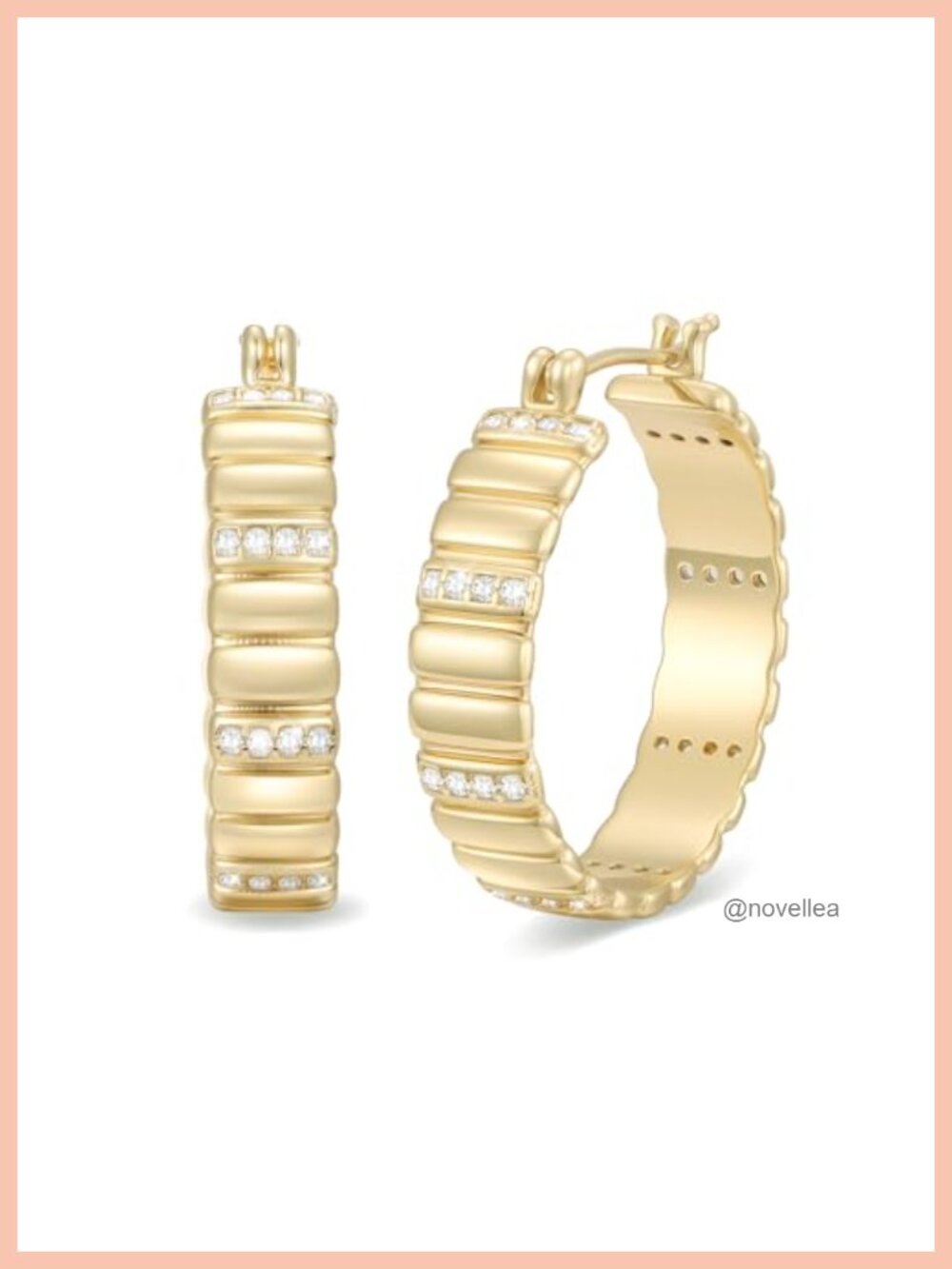 14K Gold Plated Chunky Hoop Earrings Striped Design Statement Earrings for